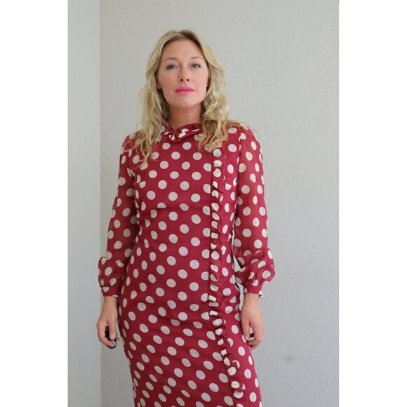 1960's Vintage Adele Martin Polka Dot Day Dress ~ Women's Size Medium to Large - Picture 4 of 9